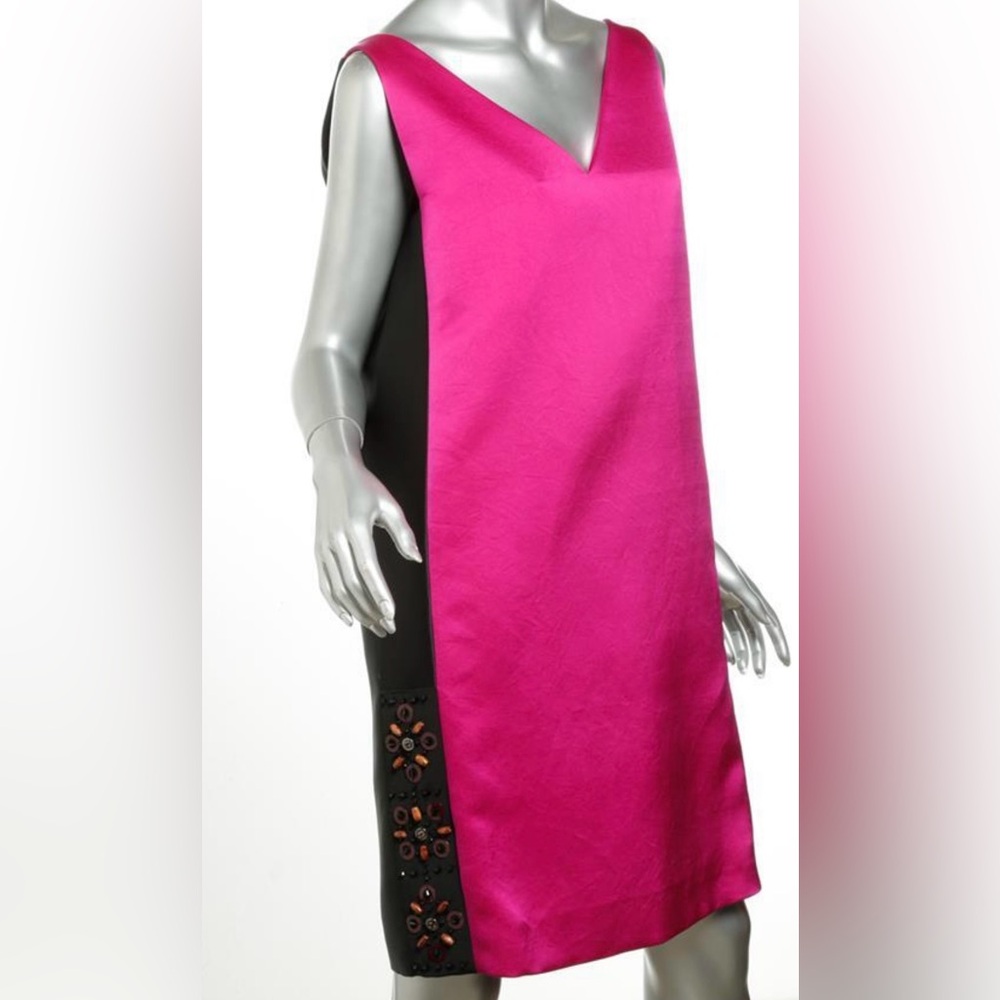 Lanvin Fuchsia and Black V-Neck Mini Chemise Dress - 2013 Collection